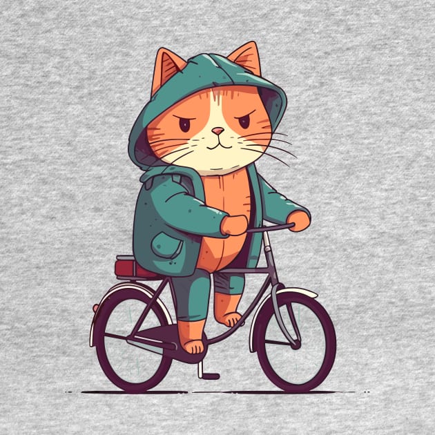 Funny cat with raincoat rides the bicycle by JORDYGRAPH